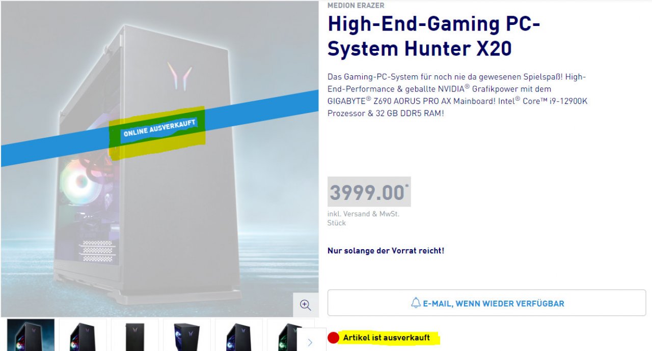 [24/02/2022] Artikel ausverkauft: Der Aldi-PC für 4.000 Euro ist nicht mehr verfügbar.