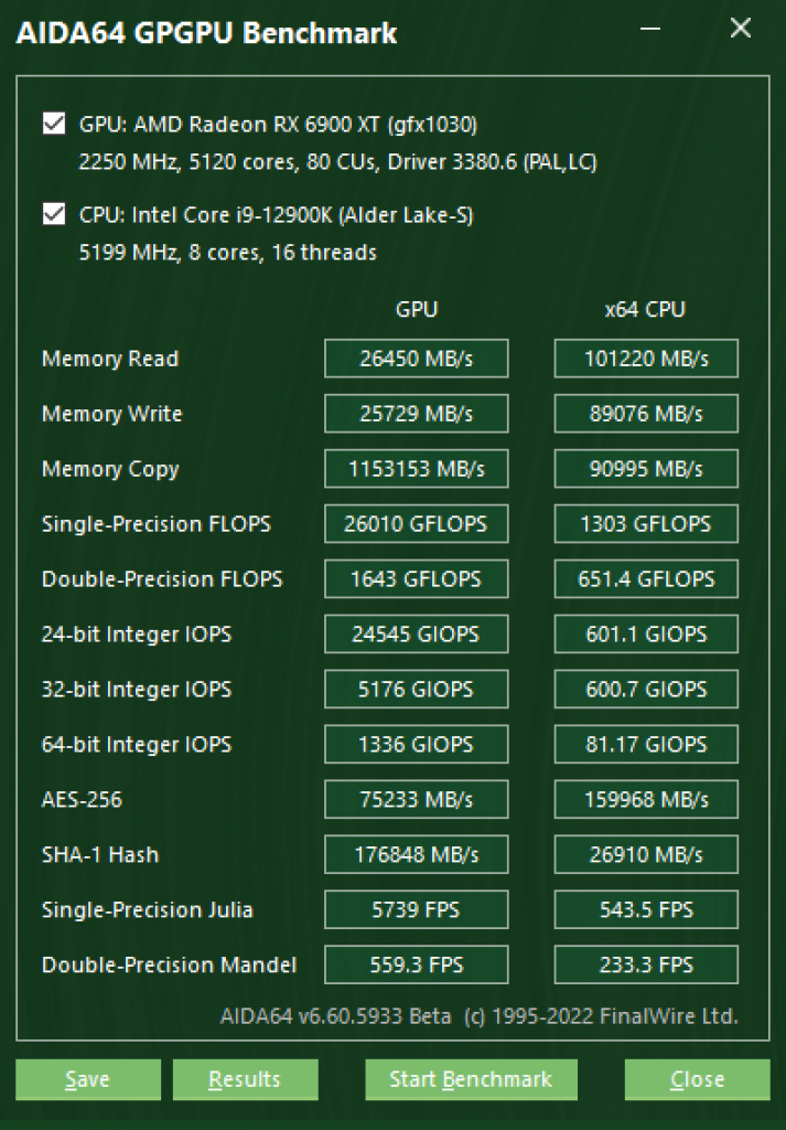 AIDA64 GPGPU Benchmark RX 6900 XT LC