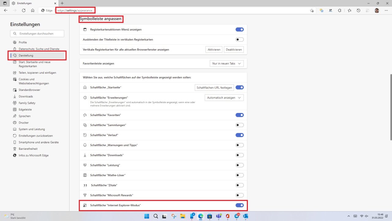[31/03/2022] Internet-Explorer-Modus in Microsoft Edge als Symbol anzeigen.