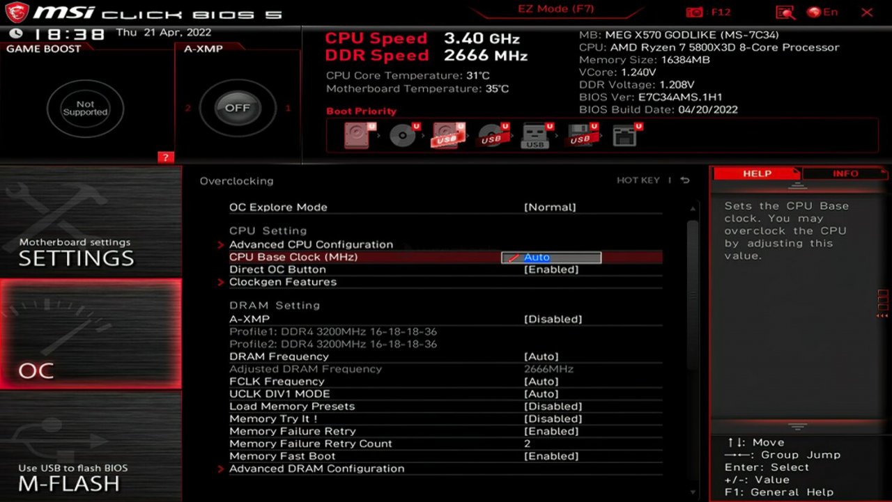 [22/04/2022] UEFI eines MSI X570 Godlike mit AGESA 1.2.0.7 und externem Taktgeber