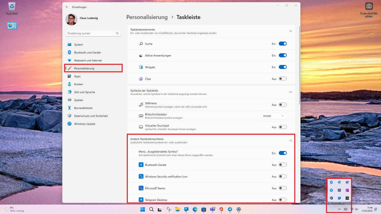 [11/04/2022] Systemtray-Icons in der&nbsp; Taskleiste positionieren in Windows 11 Version 22H2.