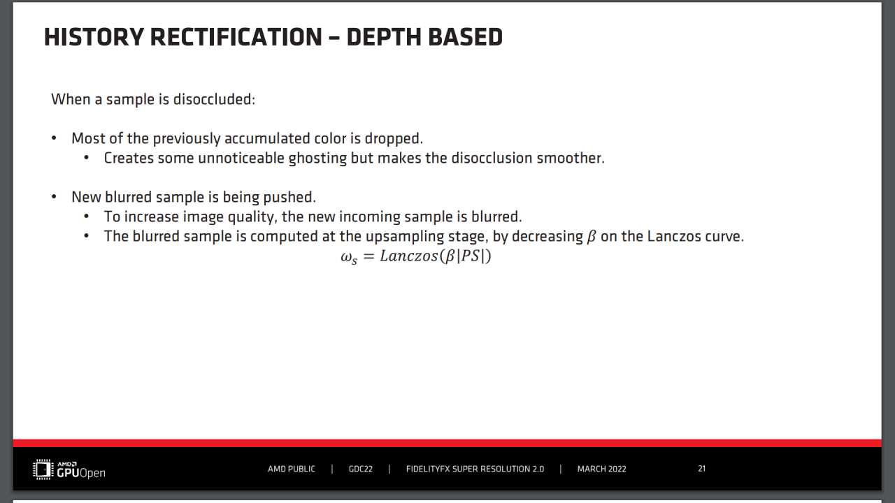[12/05/2022] AMD FSR 2.0 - GDC Slides - History Rectification - Depth Based