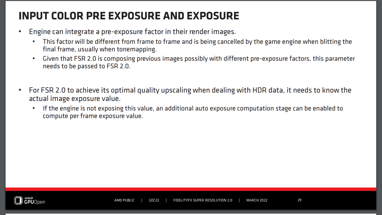 [12/05/2022] AMD FSR 2.0 - GDC Slides - Input - Color - Pre Exposure and Exposure