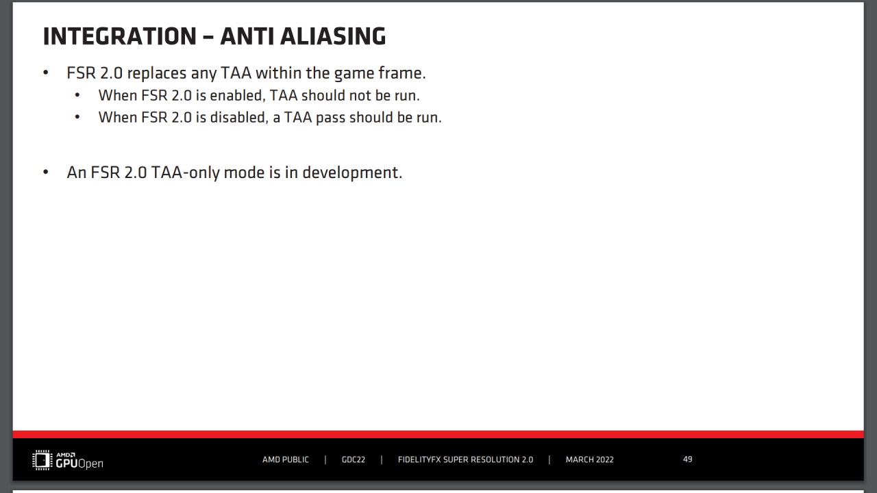 [12/05/2022] AMD FSR 2.0 - GDC Slides - Intergation - Anti Aliasing