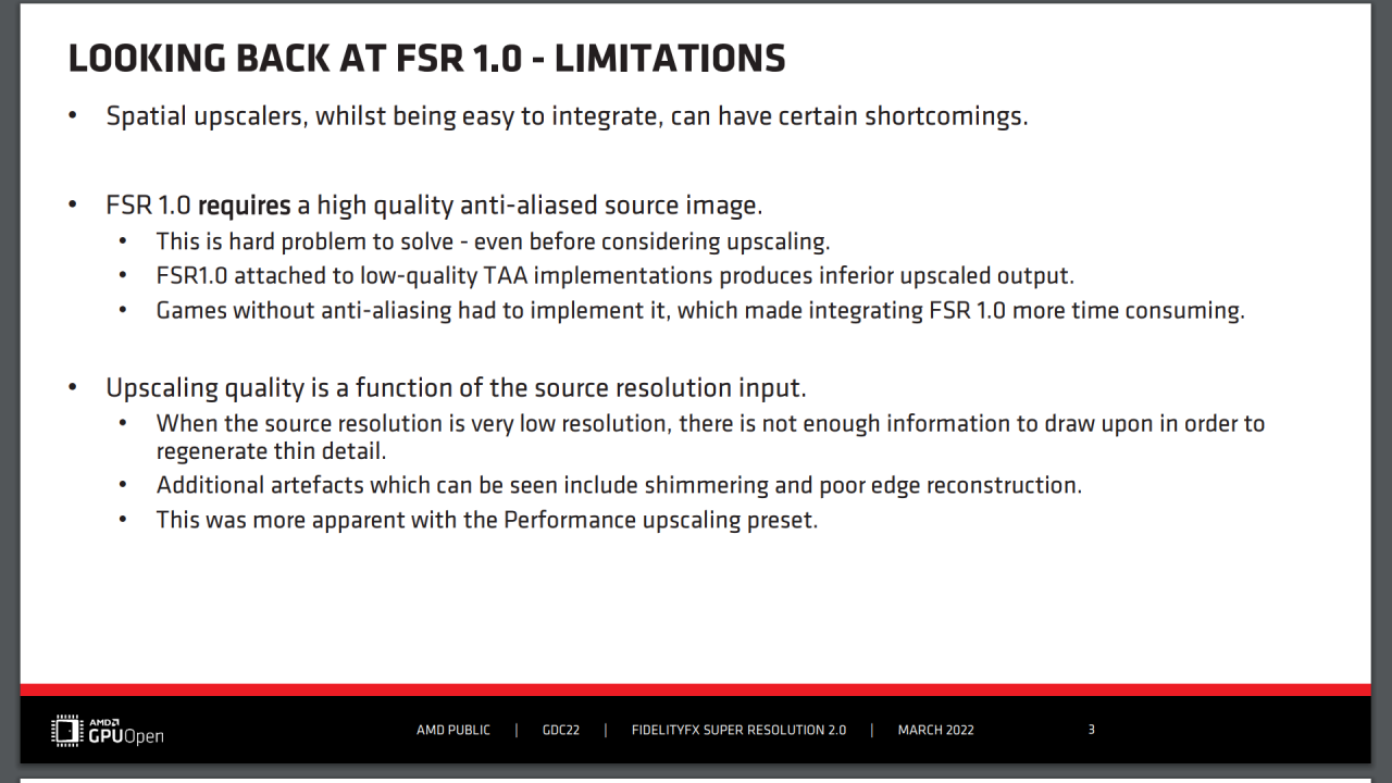 [12/05/2022] AMD FSR 2.0 - GDC Slides - Lookiung Back at FSR 1.0 - Limitations
