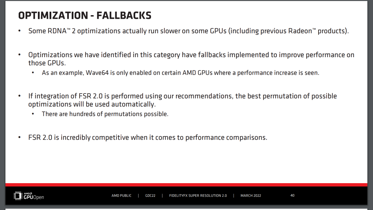 [12/05/2022] AMD FSR 2.0 - GDC Slides - Optimization - Fallbacks