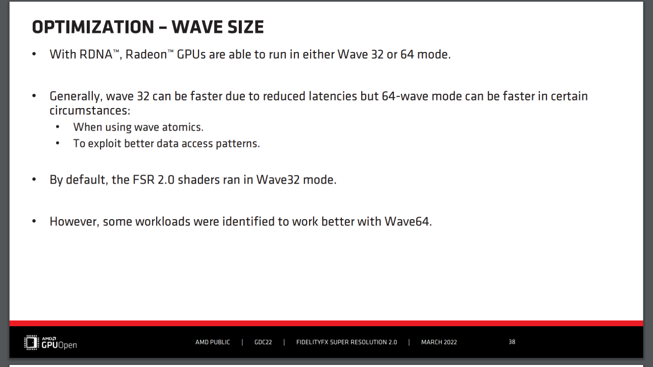 [12/05/2022] AMD FSR 2.0 - GDC Slides - Optimization - Wave Size