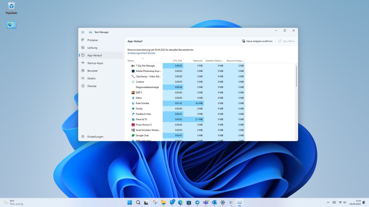[05/05/2022] App-Verlauf beim Task-Manager.