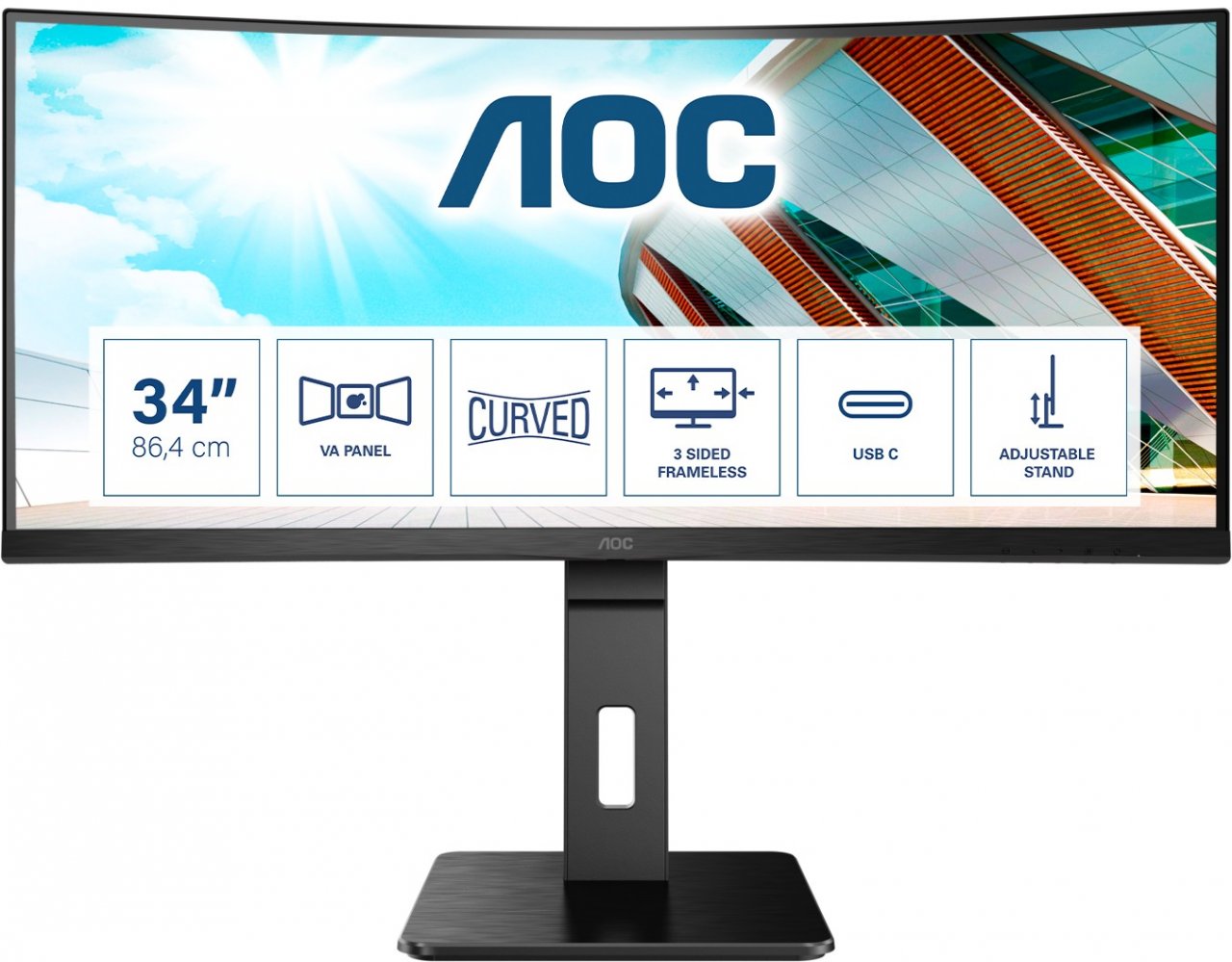 [03/05/2022] AOC präsentiert den nächsten Monitor in seinem Portfolio, den CU32P2C. Unter anderem gehören 34 Zoll und eine WQHD-Auflösung zur Ausstattung. (2)