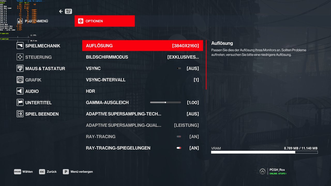 Hitman 3 - korrekt erkannter und belegter Speicher bei RX 6700 XT (1)
