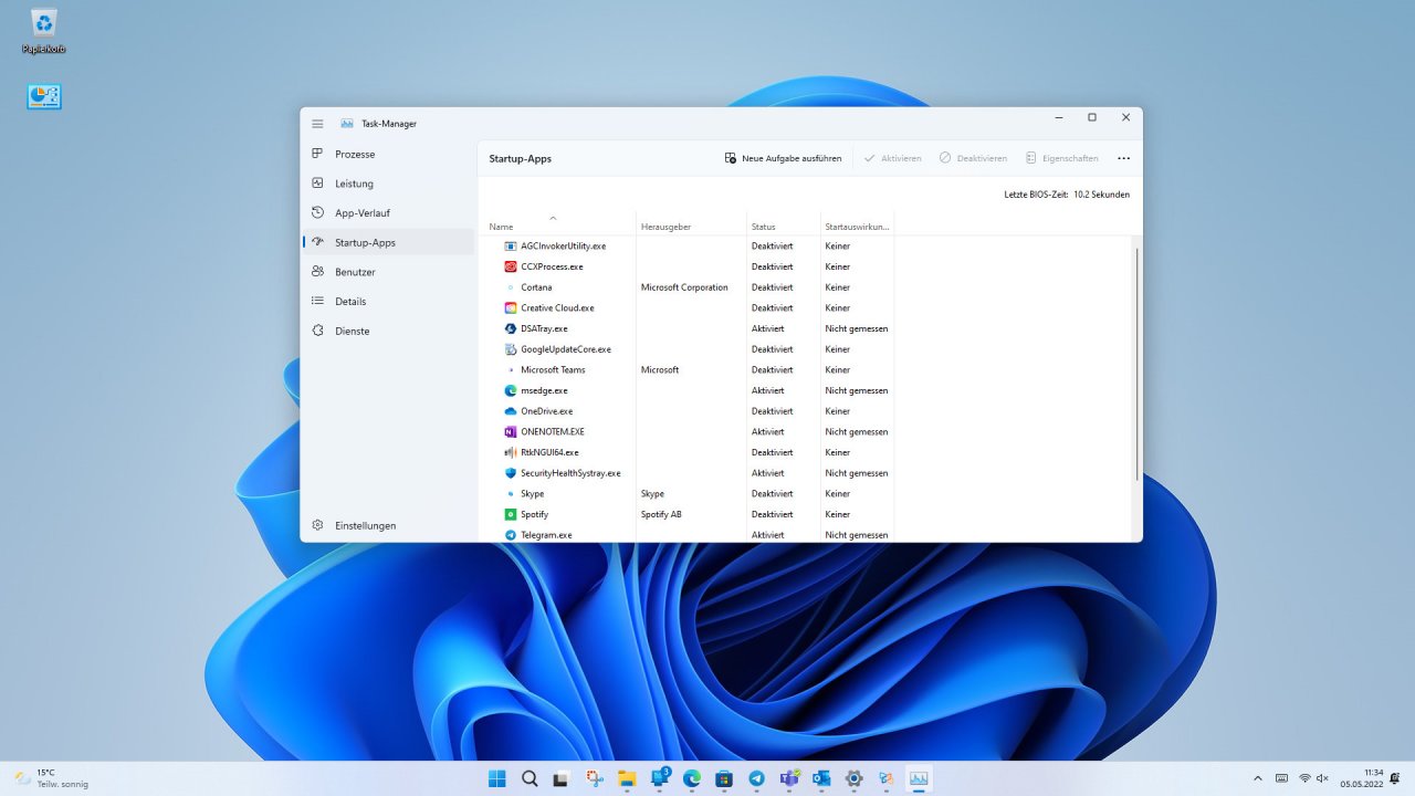 [05/05/2022] Start-up Apps-Einstellung beim Task-Manager.