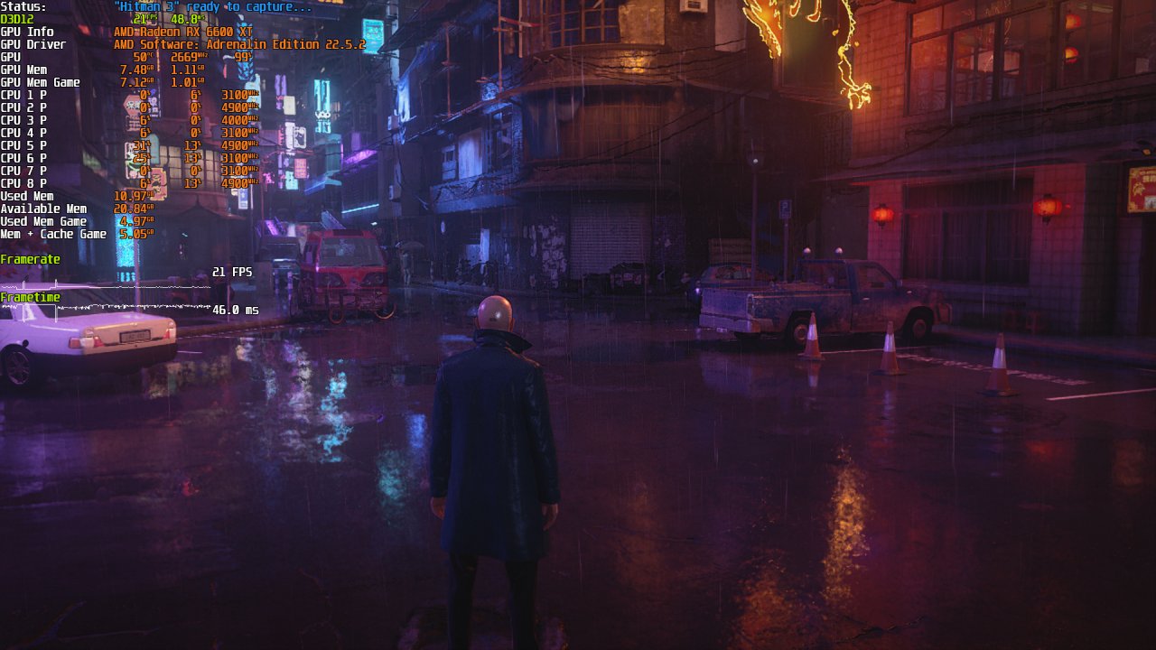 Hitman 3 - Qualit&auml;t und Performance - RX 6600 XT, Full HD, RT on, FSR 1.0 Balanced&nbsp;