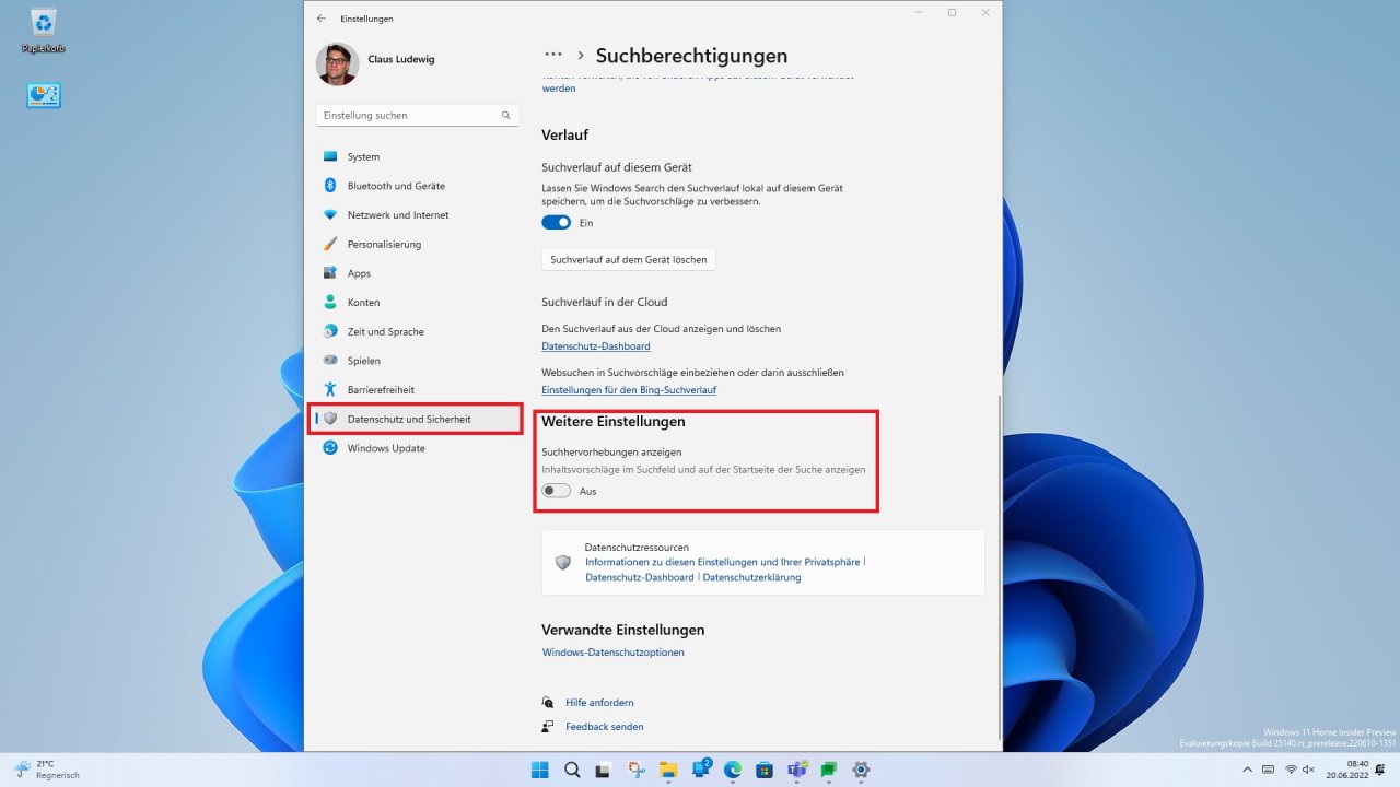 [20/06/2022] Windows 11 Suchhighlights abschalten 02