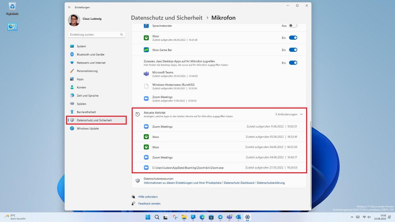 [22/06/2022] Windows 11 Version 22H2 App Berechtigungsverlauf als neue Privatsphäre-Option