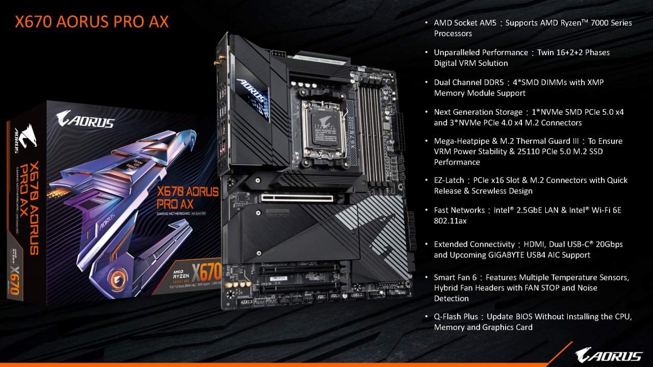 [05/08/2022] AM5-Motherboard-Showcase von AMD, Asrock, Asus, Biostar, Gigabyte und MSI (44): Auch Gigabte nimmt AM5-Mainboards ohne PCI-E-5.0-Support für GPUs ins Programm auf, der 