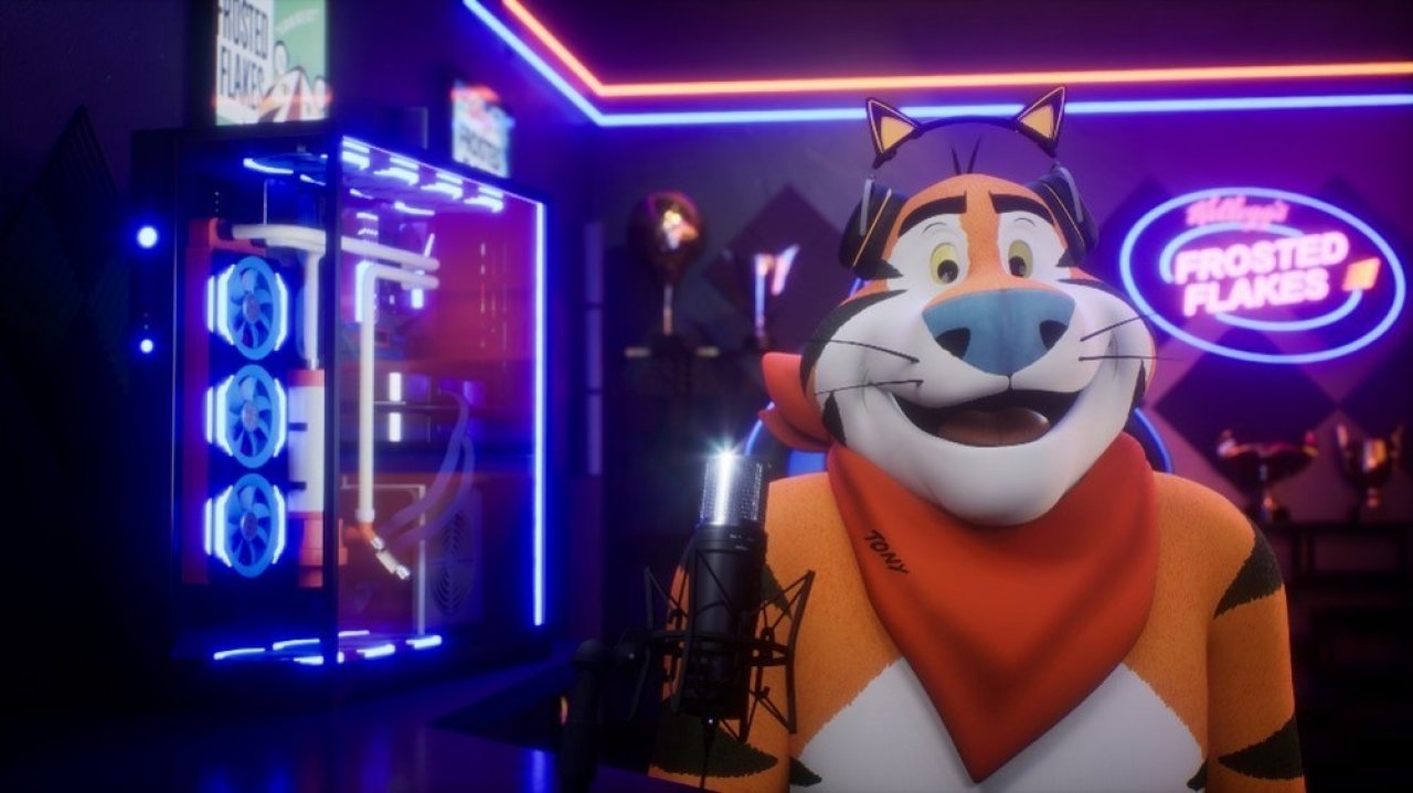 [17/08/2022] Twitch: Virtuelles Cornflakes-Tiger streamt mit milchgekühltem Gaming-PC