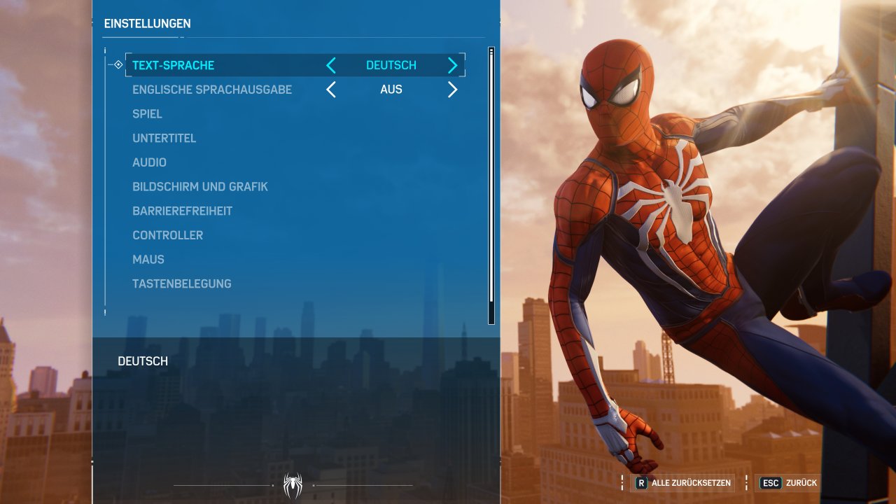 [10/08/2022] Marvel's Spider Man Remastered PC - Menü - 00 - Einstellungen