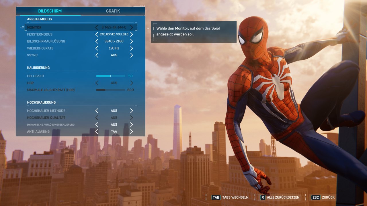 [10/08/2022] Marvel's Spider Man Remastered PC - Menü - 05 - Bildschirm