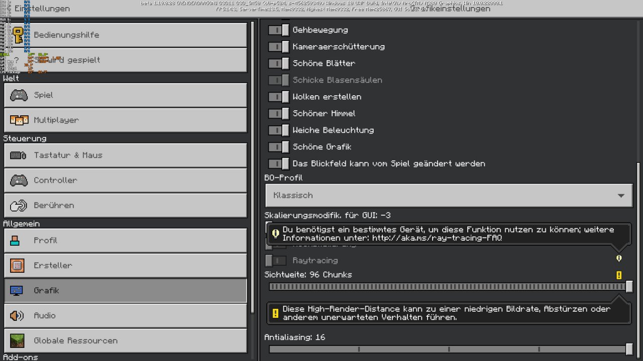 [25/08/2022] Minecraft RTX: Erkennt bei der Intel-GPU keine Raytracing-Fertigkeiten und startet daher immer unter DX11.