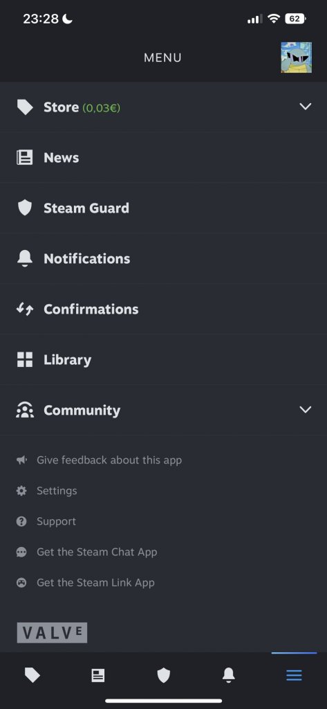 [25/08/2022] Neue Steam Mobile App 2022 Menu.
