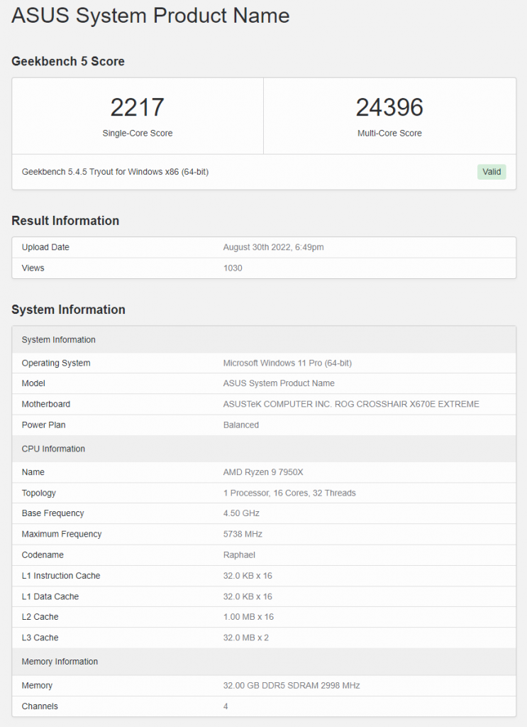 [31/08/2022] Ryzen 9 7950X: Geekbench-Leak mit Werten zu Single- und Multi-Core-Performance (1)