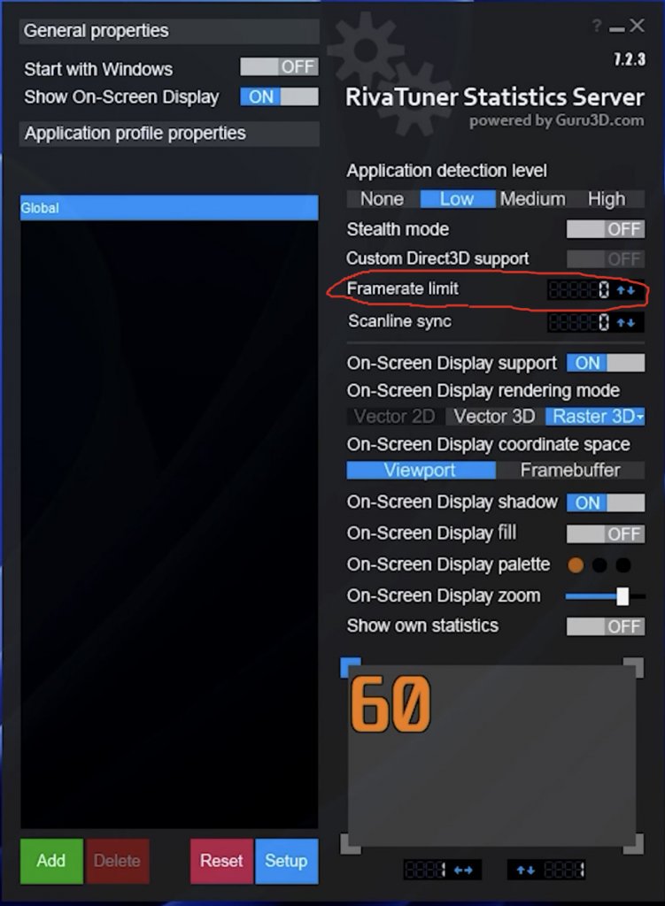 [23/09/2022] Der Riva Tuner Statistics Server (RTSS) wird sowohl von CFX als auch Afterburner fürs Overlay benötigt. Alternativ zum Treiber lässt sich auch dort ein systemweites Framelimit setzen.