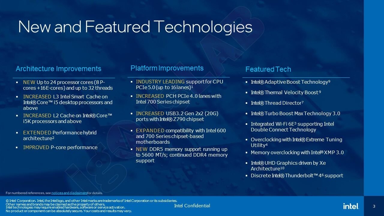 [08/09/2022] Zur kommenden CPU-Generation Raptor Lake wurden offizielle Präsentationsfolien von Intel mit Spezifikationen geleakt. (3)
