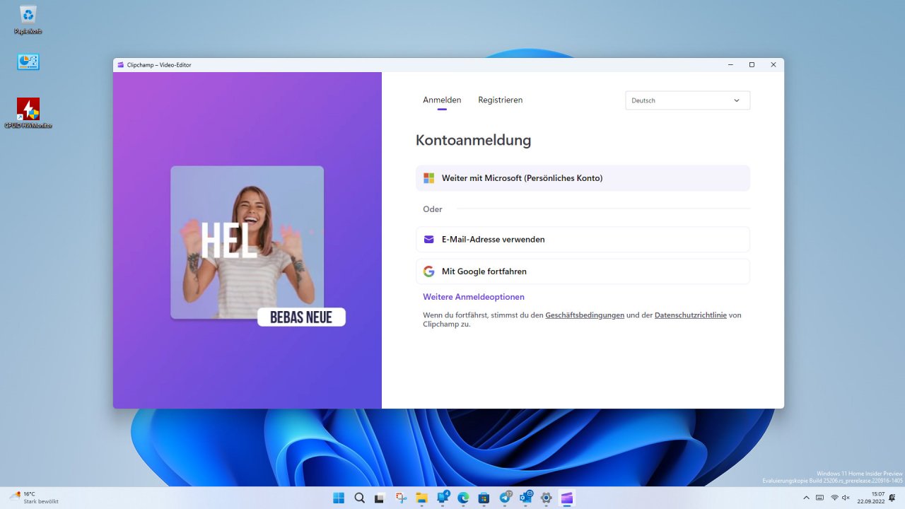 [22/09/2022] Der Videoeditor Clipchamp tritt die Nachfolge vom Windows Movie Maker an und erfordert ein Microsoft-Konto.