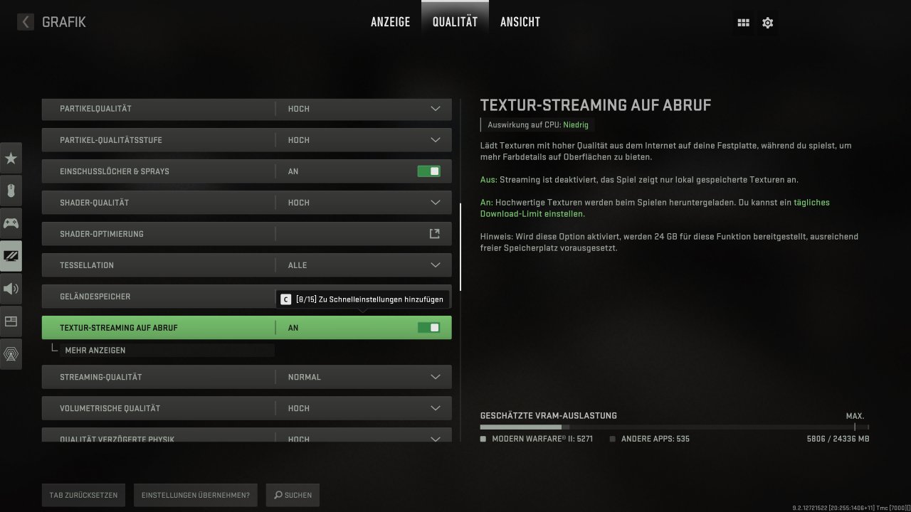 Call of Duty Modern Warfare 2 PC Graphics Options Texture Streaming