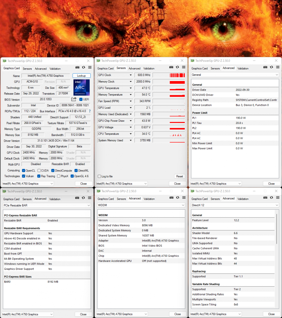 [03/10/2022] Intel Arc A750 8GB Limited Edition GPU-Z Overview