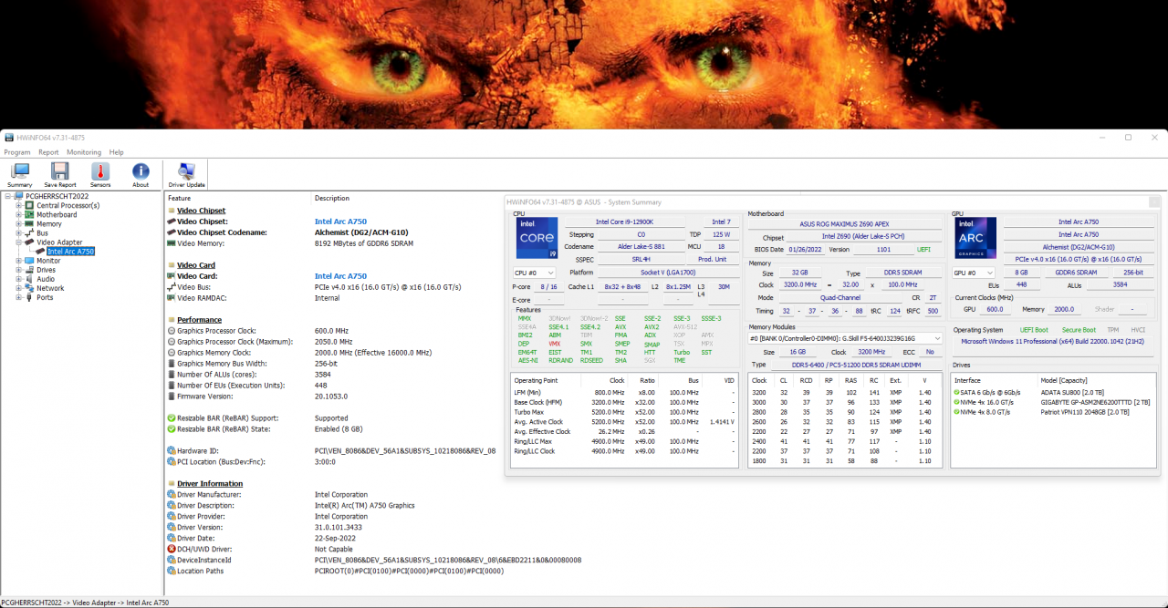 [03/10/2022] Intel Arc A750 8GB Limited Edition HWInfo Overview