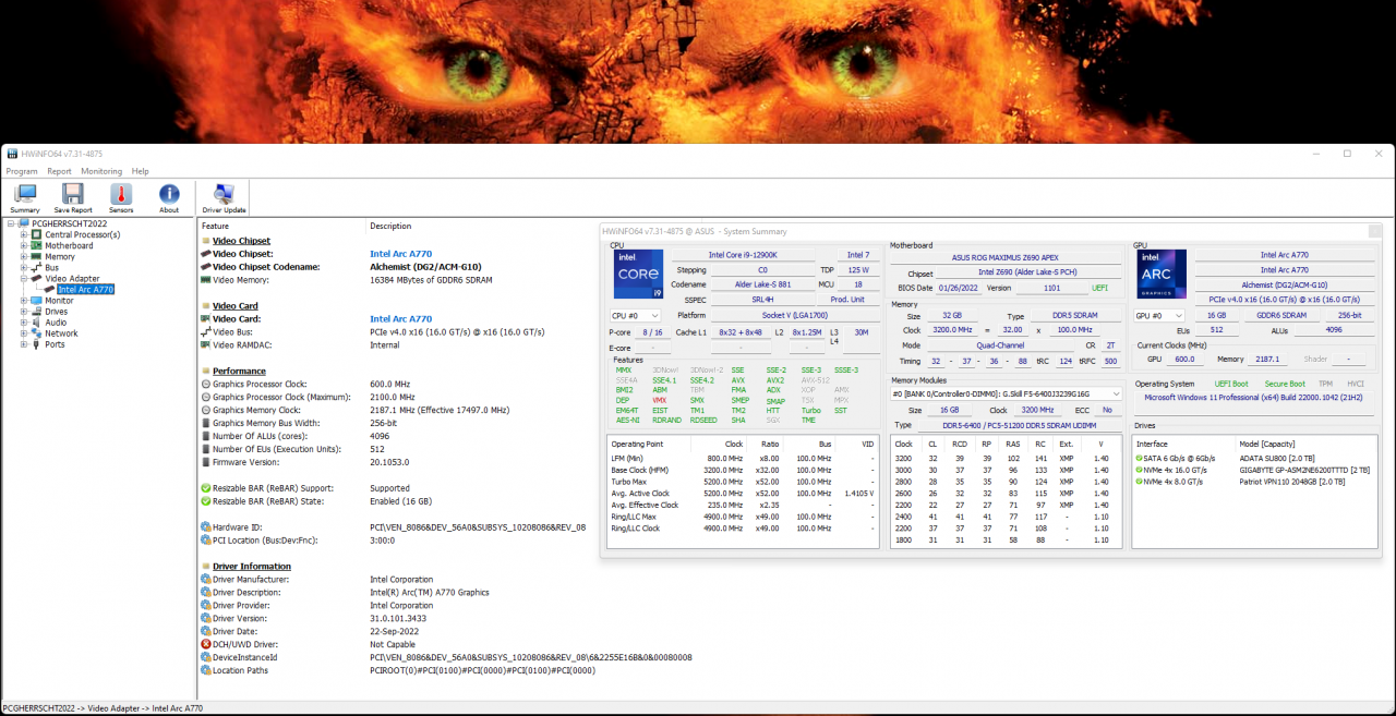 [03/10/2022] Intel Arc A770 16GB Limited Edition HWInfo Overview