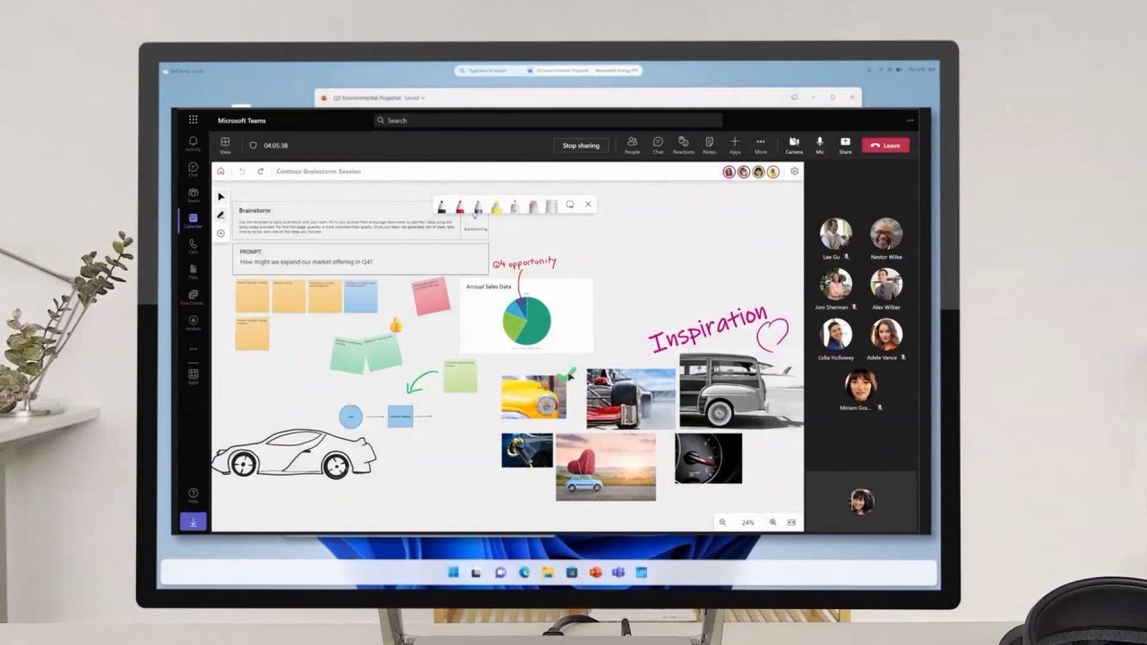 [13/10/2022] Microsofts CEO zeigte auf einem Surface-Studio-Gerät eine für Windows 11 ungewöhnliche schwebende Taskleiste.