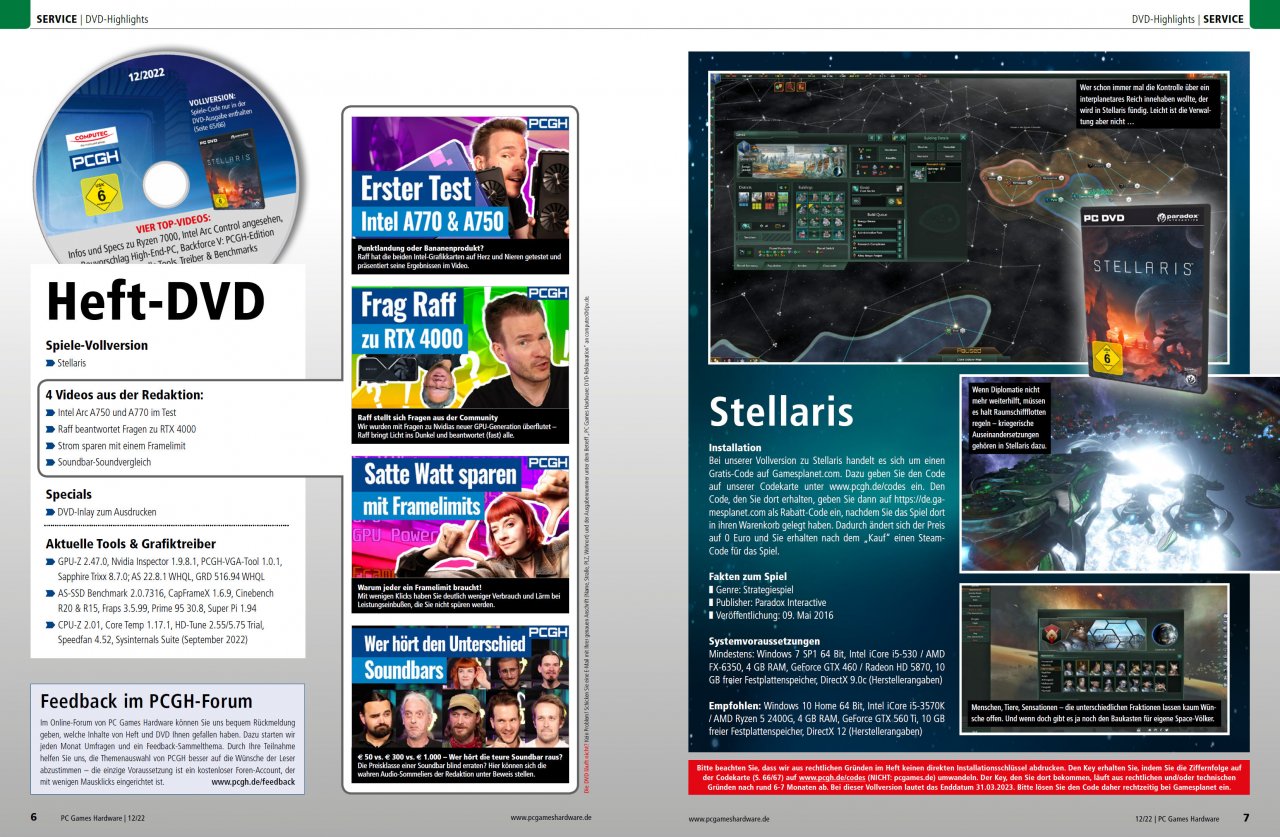 [25/10/2022] Neben Artikelextras und&nbsp;Videos befindet sich die Vollversion Stellaris in der DVD-Version des PCGH-Hefts.