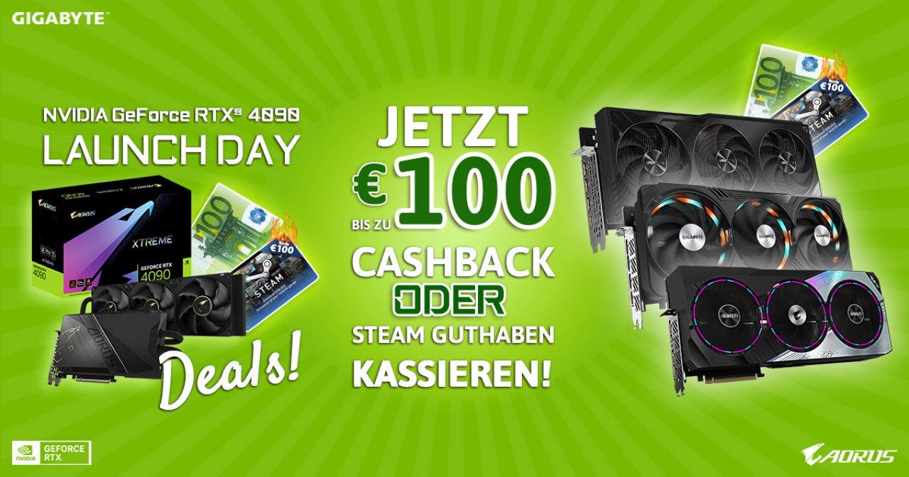 [12/10/2022] Nvidias Boardpartner Gigabyte veranstaltet zum Launch der Geforce RTX 4090 eine Cashback-Aktion, bei der Kunden 100 Euro abkassieren können.