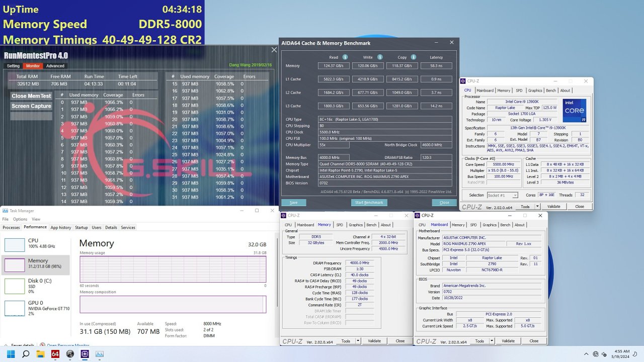 [02/11/2022] 2× 16 GiByte DDR5-8000 (40-49-49-128)