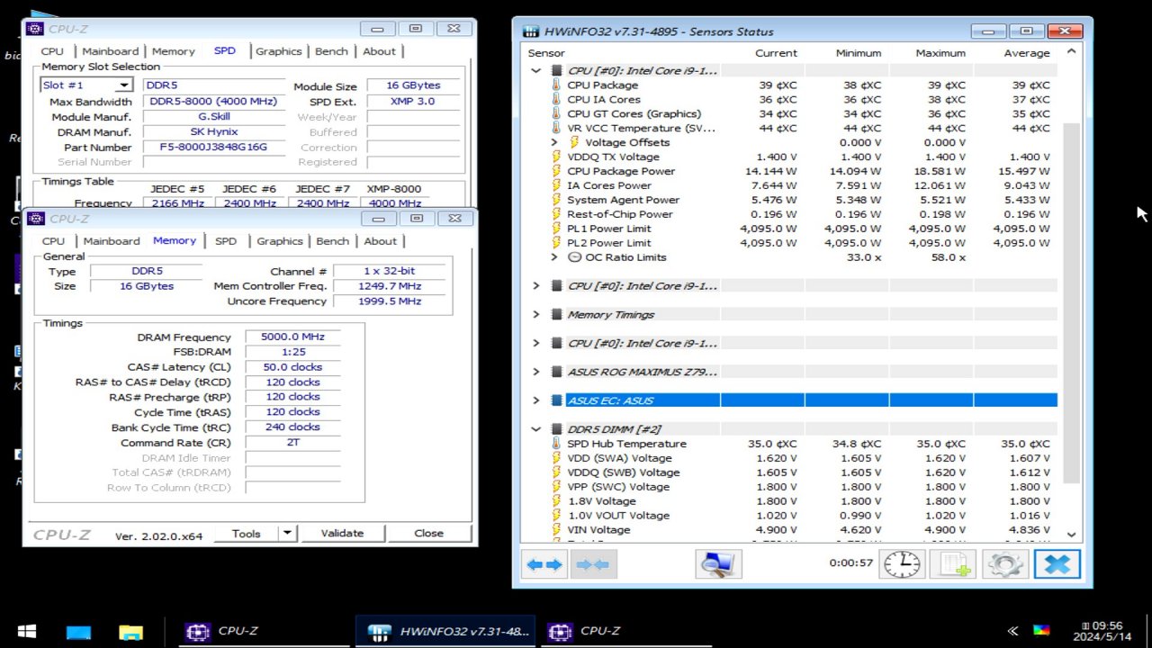 [02/11/2022] 1× 16 GiByte DDR5-10000 (50-120-120-120)