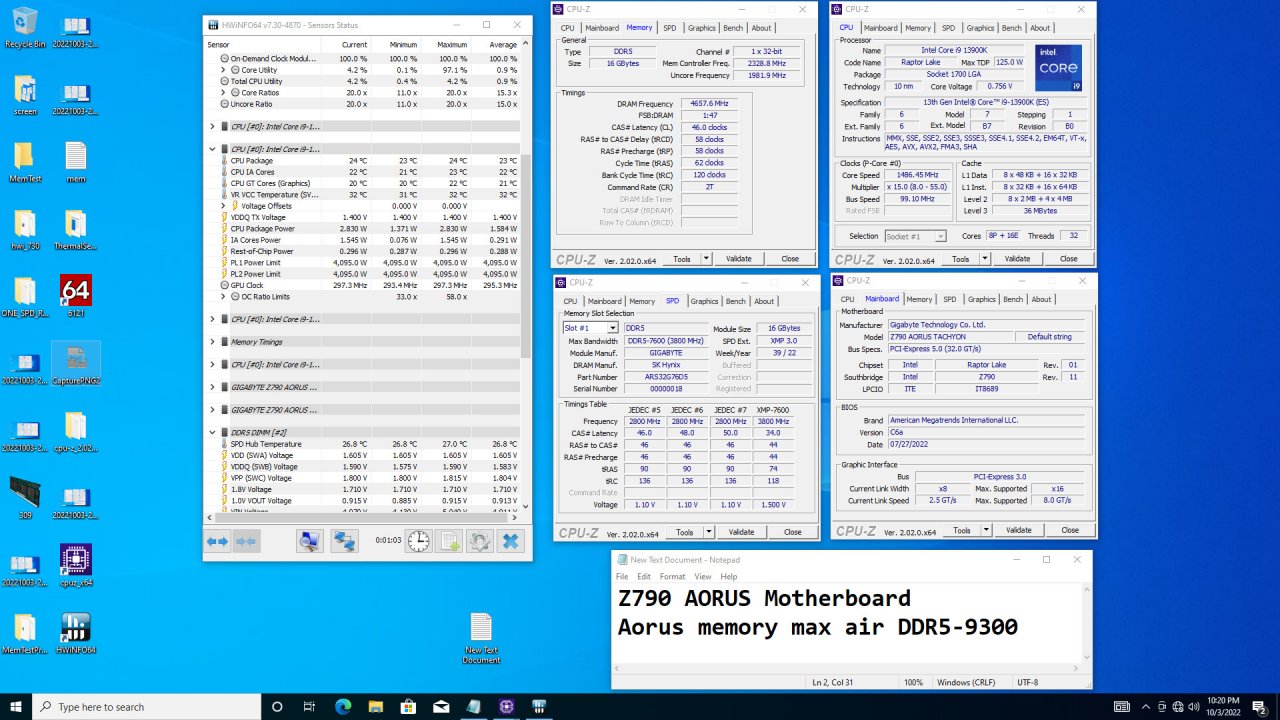 [01/11/2022] Gigabyte hat DDR5-RAM auf dem Z790 Aorus Tachyon mit DDR5-9300 betrieben.
