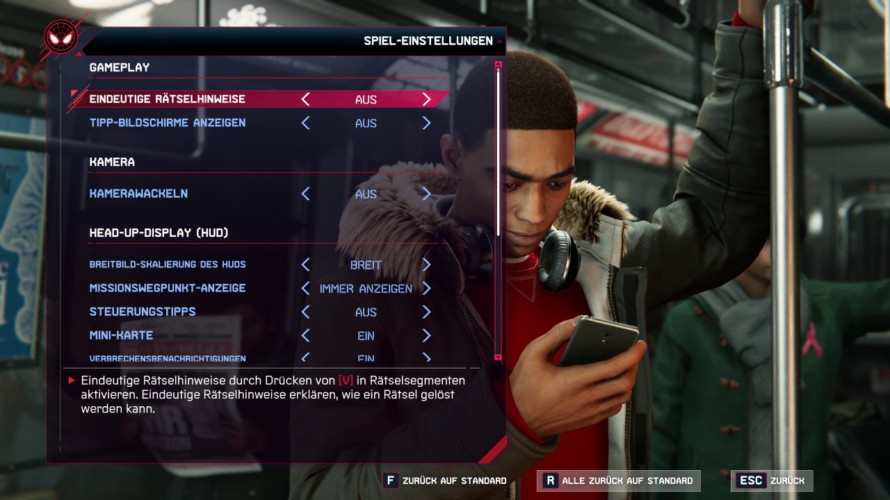 [23/11/2022] Miles Morales - Menü - 01 - Spieleinstellungen. 1
