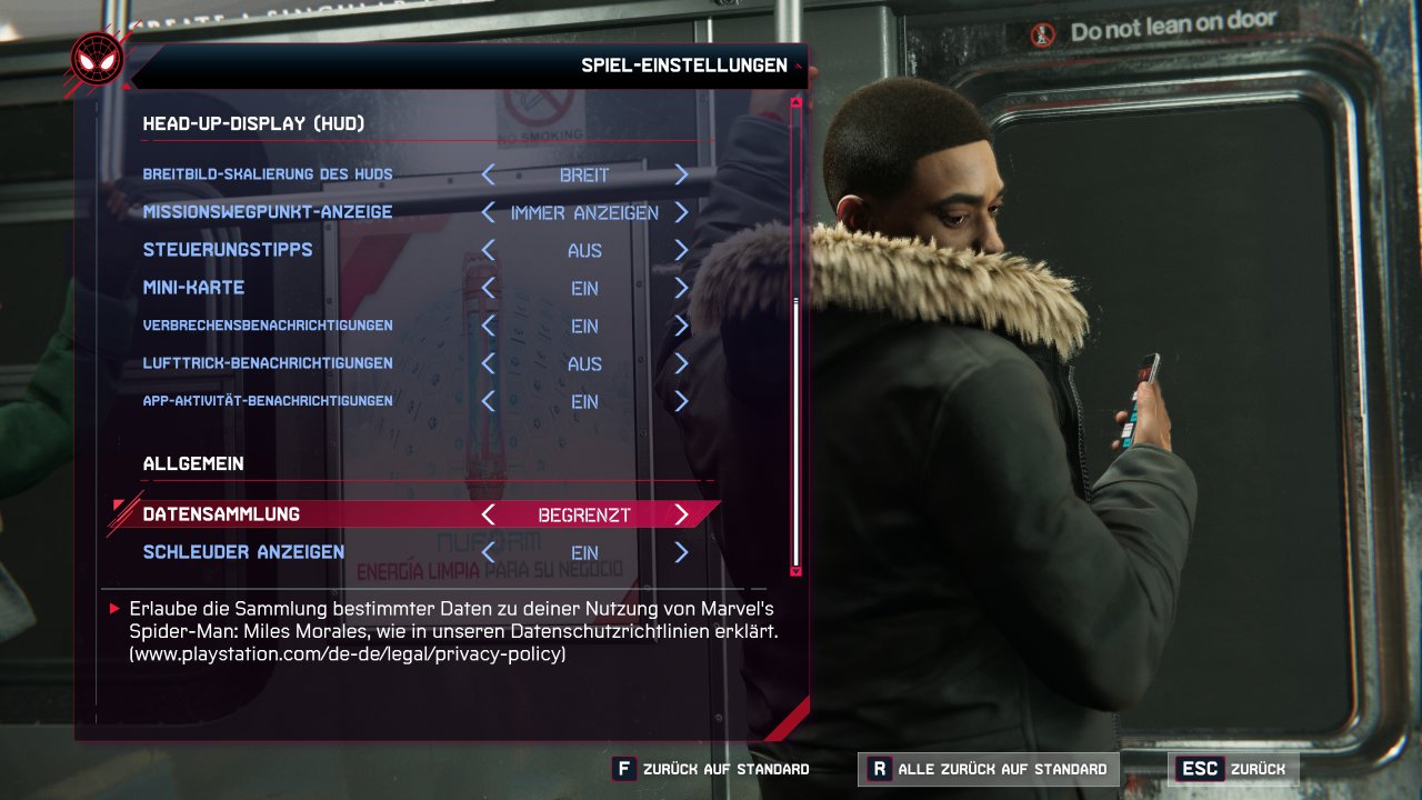 [23/11/2022] Miles Morales - Menü - 03 - Spieleinstellungen. 2