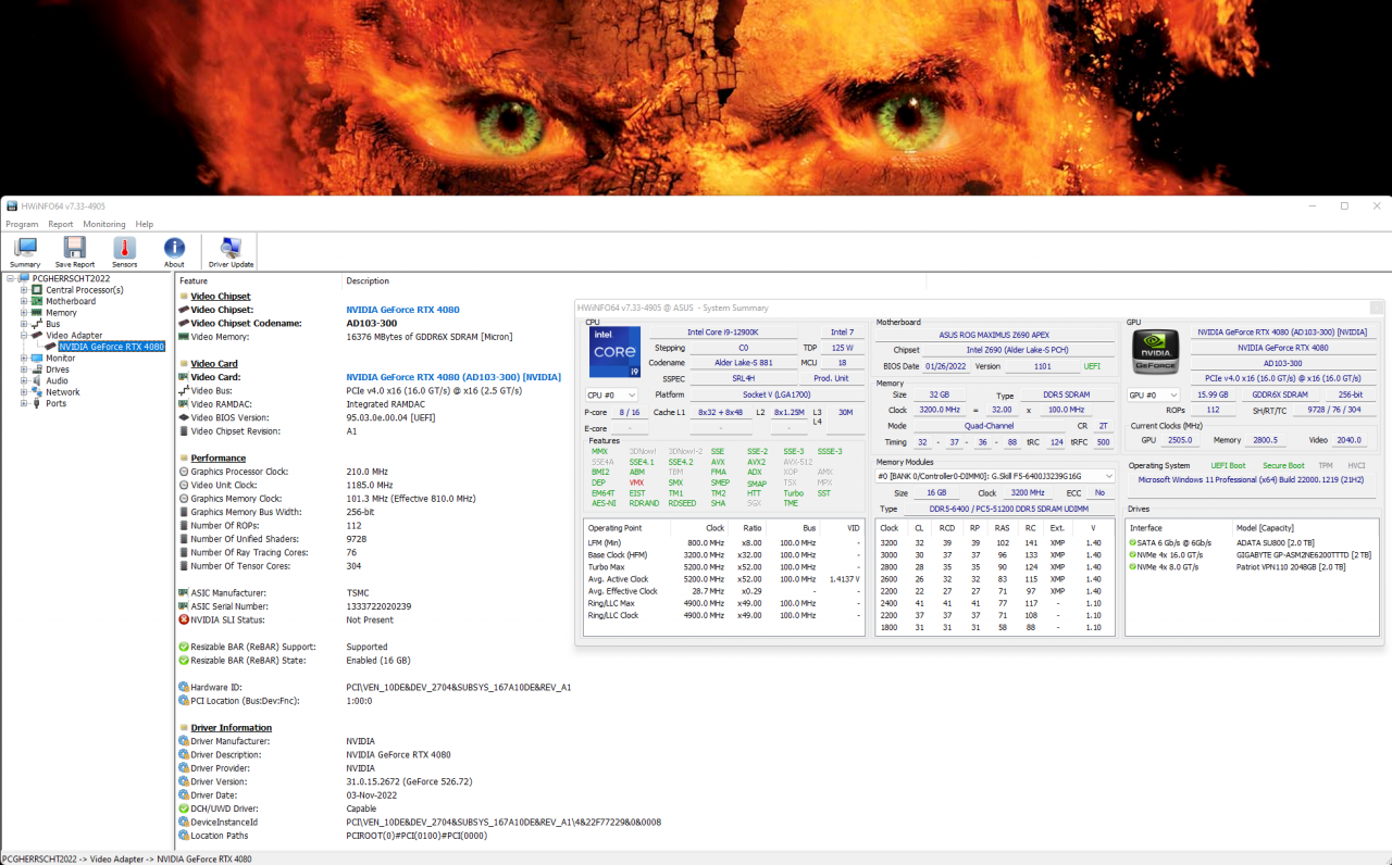 [14/11/2022] Nvidia Geforce RTX 4080 16GB Founders Edition im Test: HWInfo Overview