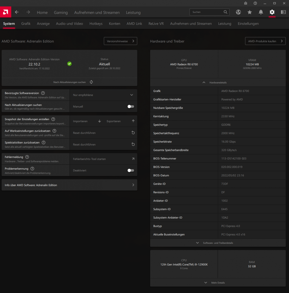 [02/11/2022] Radeon RX 6700 AMD Software Info