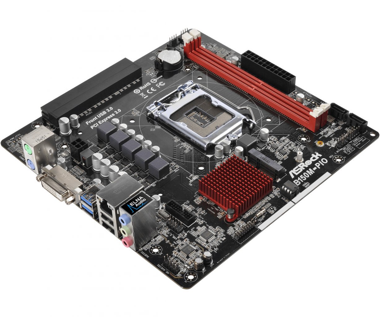 [23/12/2022] Das Asrock B150M-PIO war eines der wenigen Mainboards auf dem deutschen Markt mit um 90° angewinkelten PCI-E-Slot an der Oberkante. Obwohl das Format mit freiem Blick auf die Vorderseite der liegenden Grafikkarte nach einem Casemodder-Traum klingt, konnte es sich nicht durchsetzen – PIO-Gehäuse waren noch seltener als die Platinen.