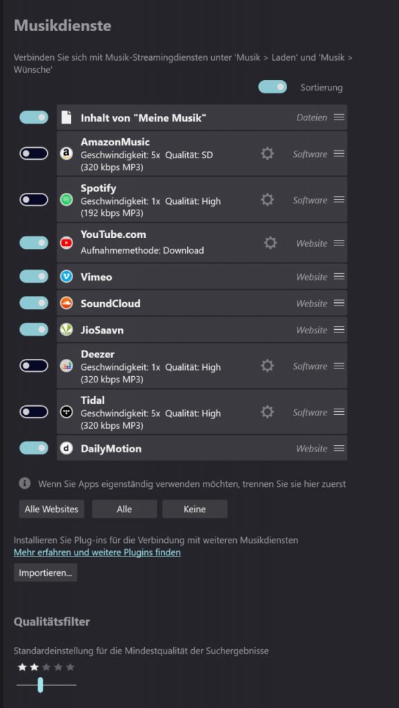 [02/01/2023] Audials One: Einstellungen.