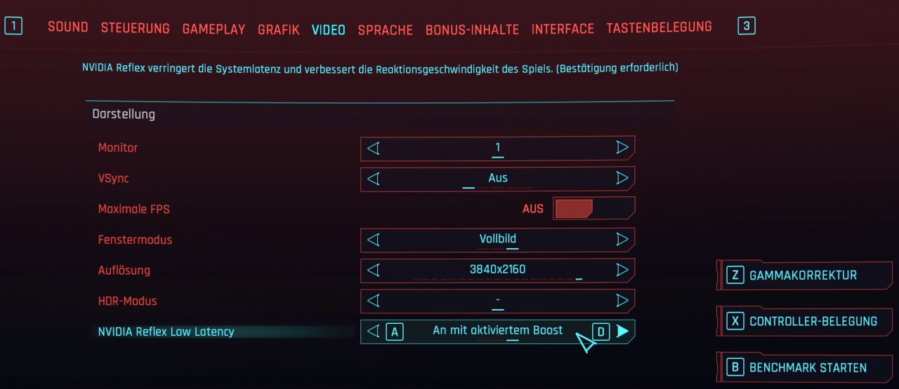 In den Videoeinstellungen sollten Sie mit dem aktuellen Update nun auch den Nvidia Reflex Low Latency Modus einschalten können.&nbsp;