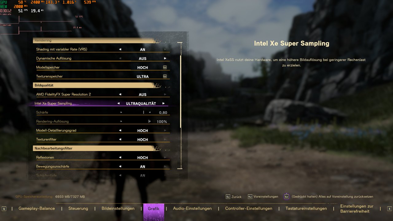 [25/01/2023] Forspoken bietet am PC Unterstützung für XeSS. Auf Arc-GPUs wird die hochwertige XMX-Variante verwendet, welche stark glättet, aber zum Schmieren neigt.