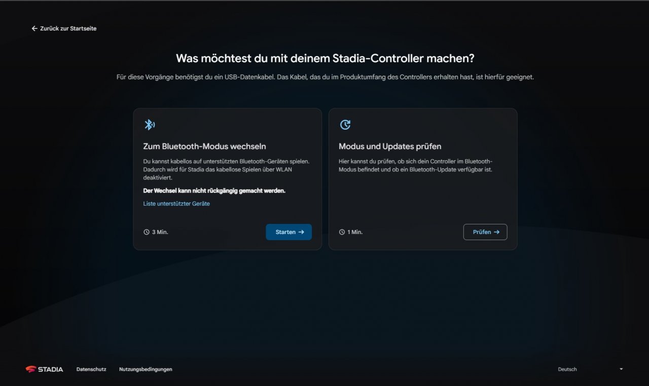 [18/01/2023] Stadia-Ende: So lässt sich der Controller auf Bluetooth umschalten