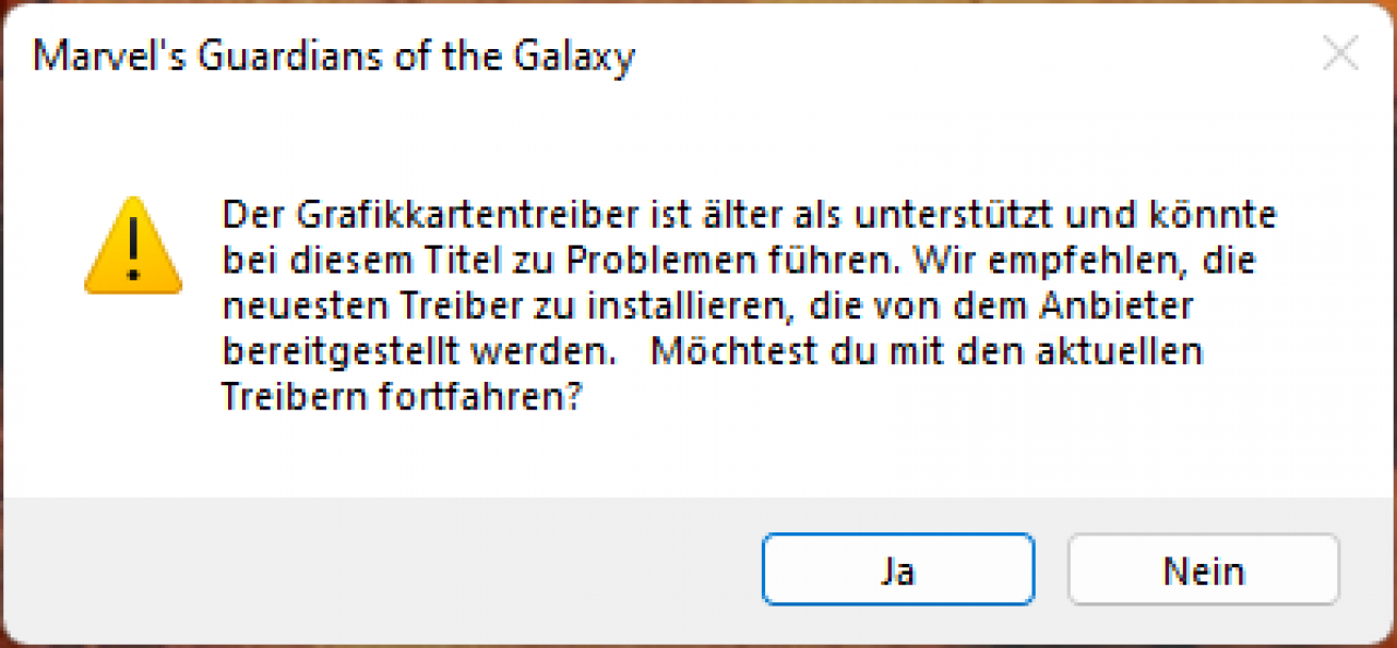 [24/01/2023] Die Guardians of the Galaxy meckern beim Spielstart, anschließend ist aber sowohl mit als auch ohne Raytracing alles in Ordnung.