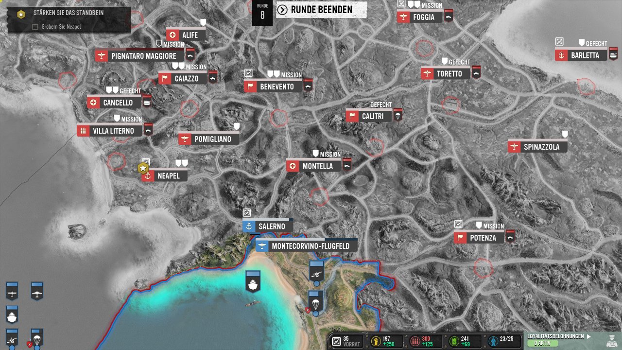 [20/02/2023] Die riesige Kampagnen-Karte ist die größte Neuerung von CoH 3. Hier können Sie ganz in Total-War-Manier einzelne Truppenverbände befehligen, Städte, Flughäfen oder Häfen einnehmen und wichtige strategische Entscheidungen treffen. Sichern Sie erst den Nachschub, übernehmen ein Krankenhaus oder helfen den Partisanen im Hinterland? Das Spiel lässt Ihnen freie Wahl.