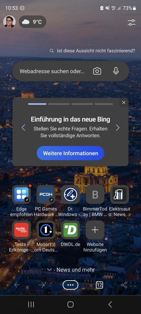 [23/02/2023] Microsoft Bing mit ChatGPT in der Microsoft Edge App auf dem Smartphone